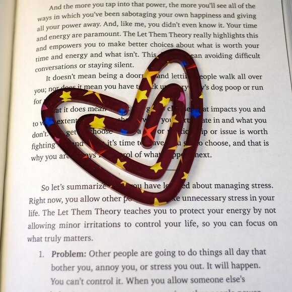 Heart Shaped Acrylic Colorful Paperclip, Handmade, trending, page holder, clip - Picture 1 of 2